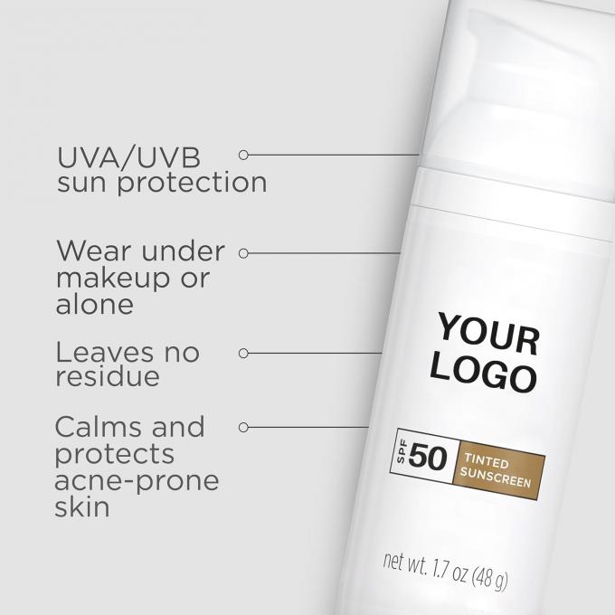 Wspierać Private Label Tinted Face Sunscreen SPF 50 z tlenkiem cynku i dwutlenkiem tytanu 1